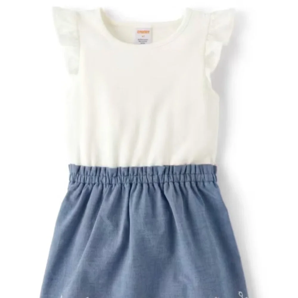 Gymboree Girls 3T White Blue Chambray Eyelet Short Sleeve Dress NWT Spring